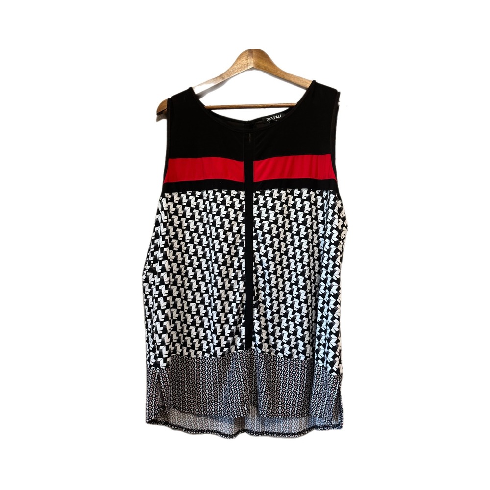 Roz & Ali Sleeveless Blouse Women 2X Black Red Excellent Geometric Colorblock